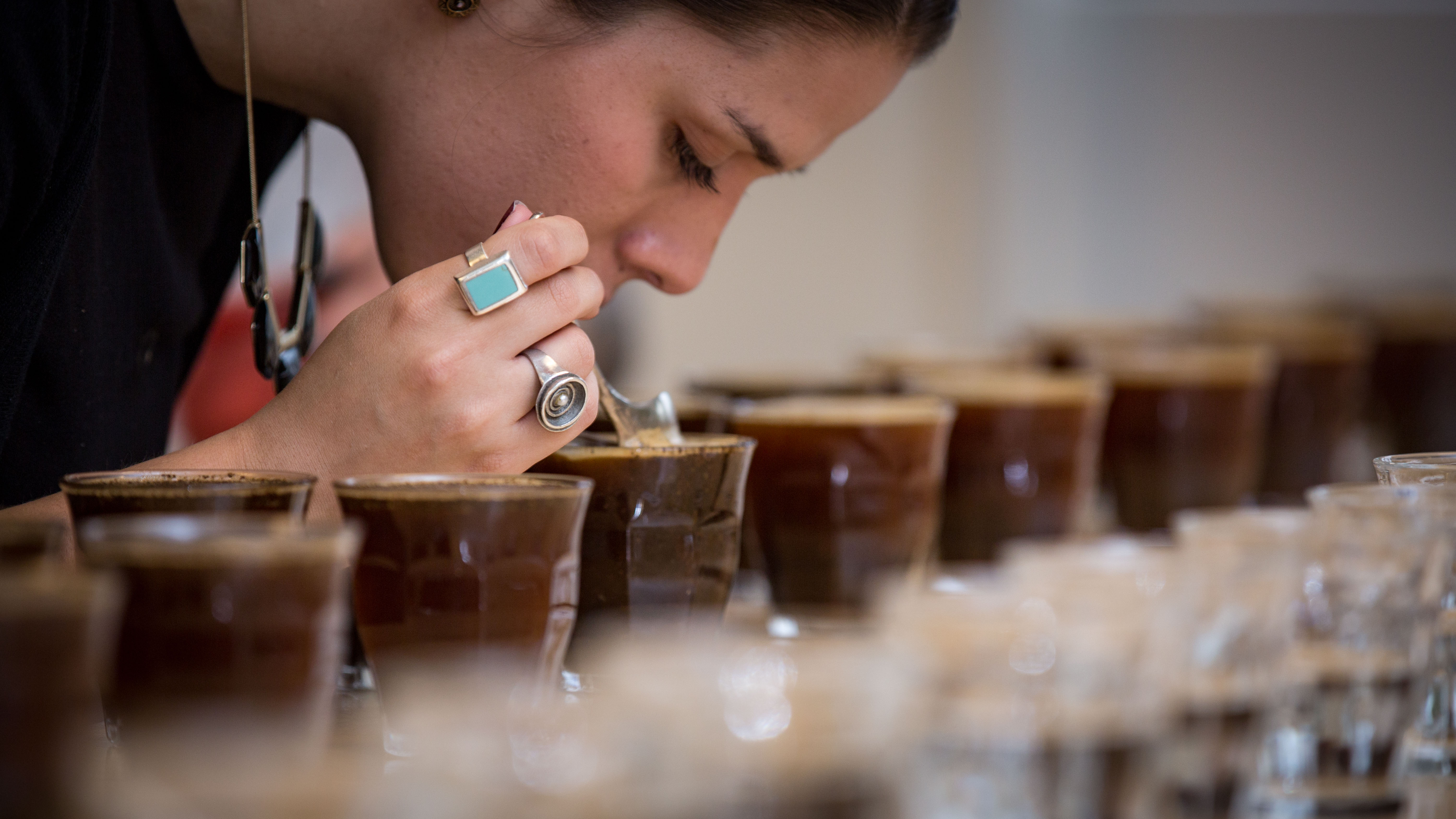 Marianela Montero cupping coffee at our Nordic Approach headquarters in Oslo