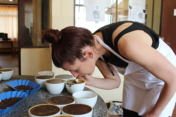 Joanne Berry from Nordic Approach cupping at origin in Burundi